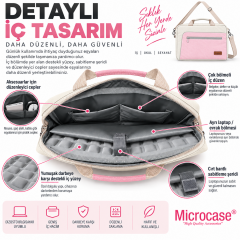 Microcase 9-14 İnç Laptop Tablet MacBook Taşıma Çantası Darbe Korumalı Omuz Askılı Çok Bölmeli Krem Pembe AL5694
