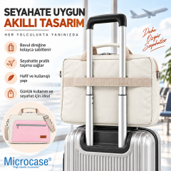 Microcase 9-14 İnç Laptop Tablet MacBook Taşıma Çantası Darbe Korumalı Omuz Askılı Çok Bölmeli Krem Pembe AL5694