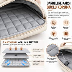 Microcase 9-14 İnç Laptop Tablet MacBook Taşıma Çantası Darbe Korumalı Omuz Askılı Çok Bölmeli Krem Pembe AL5694