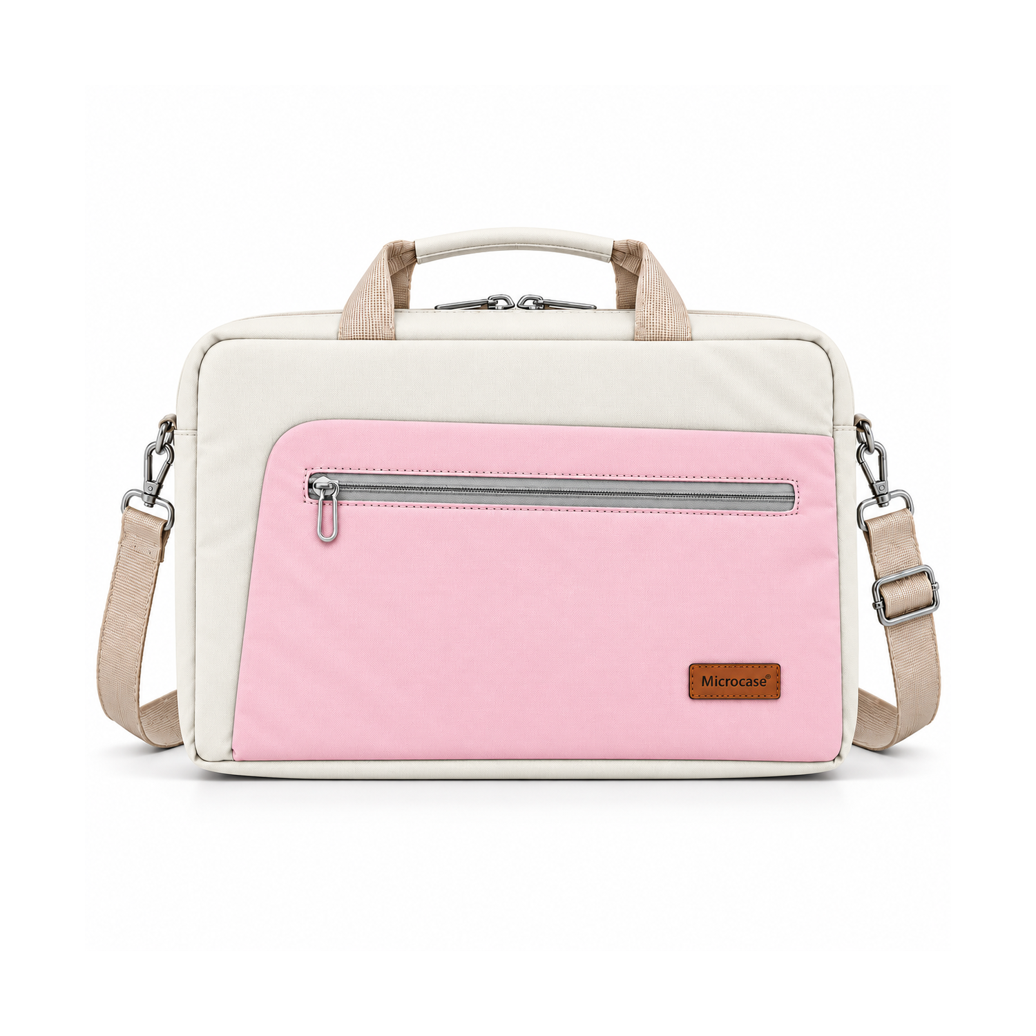 Microcase 9-14 İnç Laptop Tablet MacBook Taşıma Çantası Darbe Korumalı Omuz Askılı Çok Bölmeli Krem Pembe AL5694