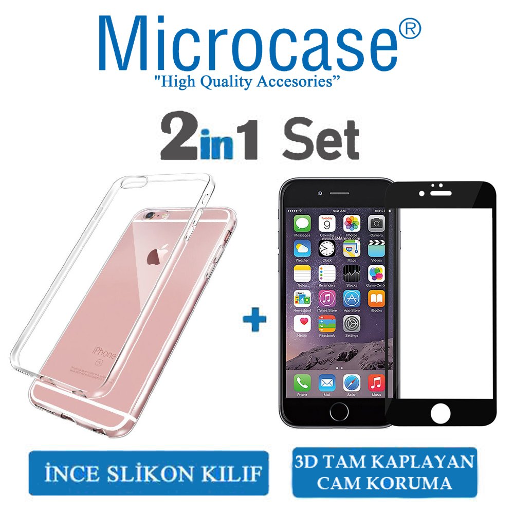 Microcase iPhone 6 Plus İnce Silikon Kılıf + 3D Curved Cam Siyah