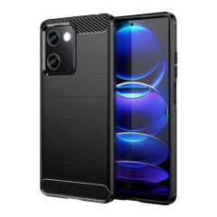 Microcase Poco M7 Pro 5G/Redmi Note 14 5G ile Uyumlu Brushed Carbon Fiber Silikon Kılıf - Siyah AL3332