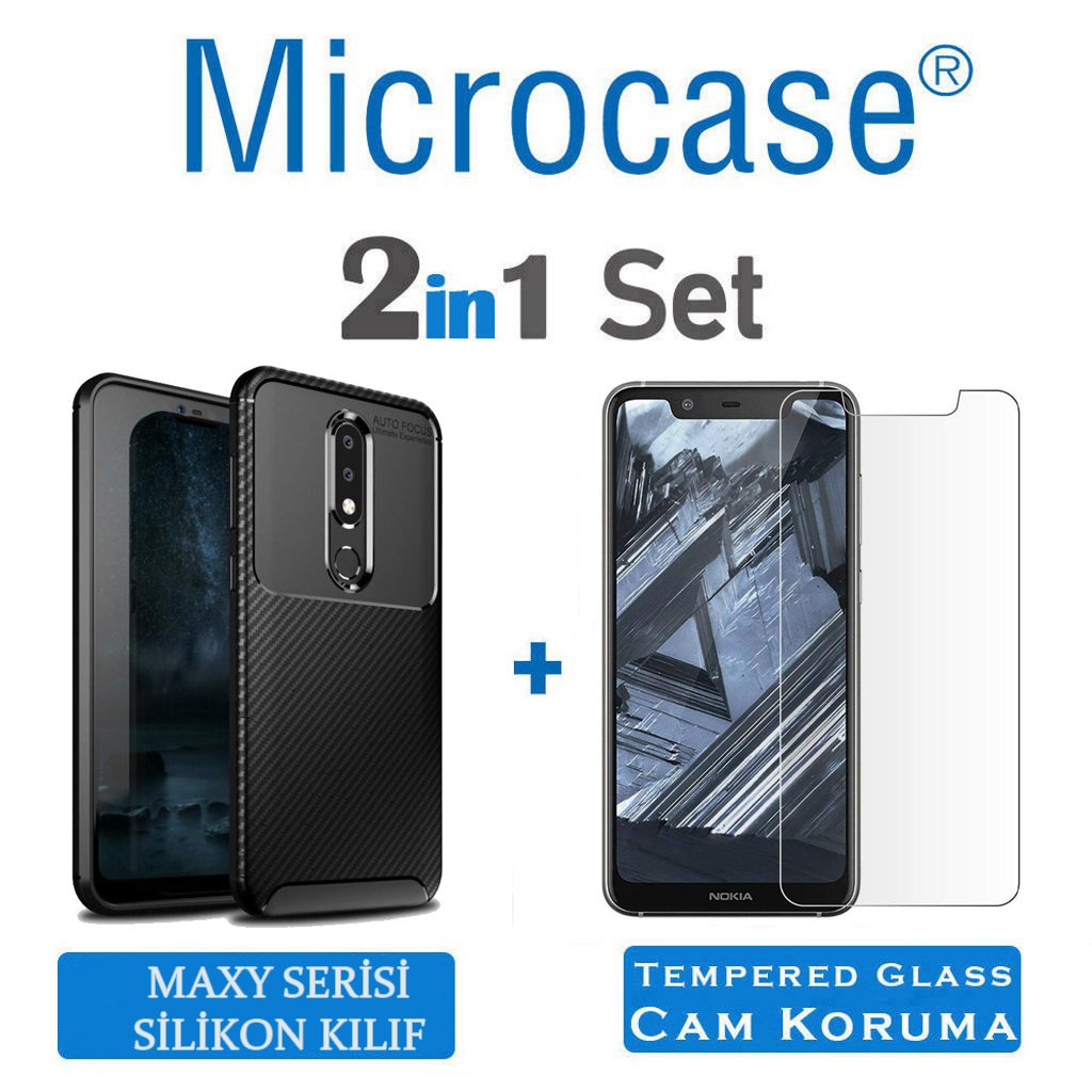 Microcase Xiaomi Redmi 7A Maxy Serisi Carbon Fiber Silikon Kılıf - Siyah + Tempered Glass Cam Koruma (SEÇENEKLİ) Tempered Glass İstemiyorum