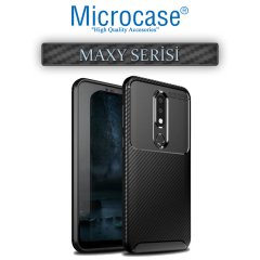 Microcase Xiaomi Redmi 7A Maxy Serisi Carbon Fiber Silikon Kılıf - Siyah + Tempered Glass Cam Koruma (SEÇENEKLİ) Tempered Glass İstemiyorum