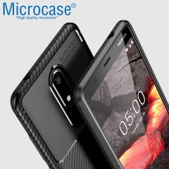 Microcase Xiaomi Redmi 7A Maxy Serisi Carbon Fiber Silikon Kılıf - Siyah + Tempered Glass Cam Koruma (SEÇENEKLİ) Tempered Glass İstemiyorum