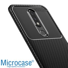 Microcase Xiaomi Redmi 7A Maxy Serisi Carbon Fiber Silikon Kılıf - Siyah + Tempered Glass Cam Koruma (SEÇENEKLİ) Tempered Glass İstemiyorum