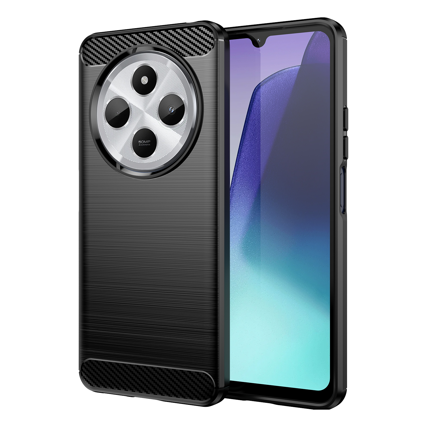 Microcase Poco M7 5G/Redmi 14C/Redmi 14R ile Uyumlu Brushed Carbon Fiber Silikon Kılıf - Siyah AL3332