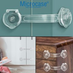 Microcase  Plastik Kendinden  Yapışkanlı Bebek Eşya Pencere  Dolap Kapı Çekmece Kilidi -AL4538 4 Adet Şeffaf