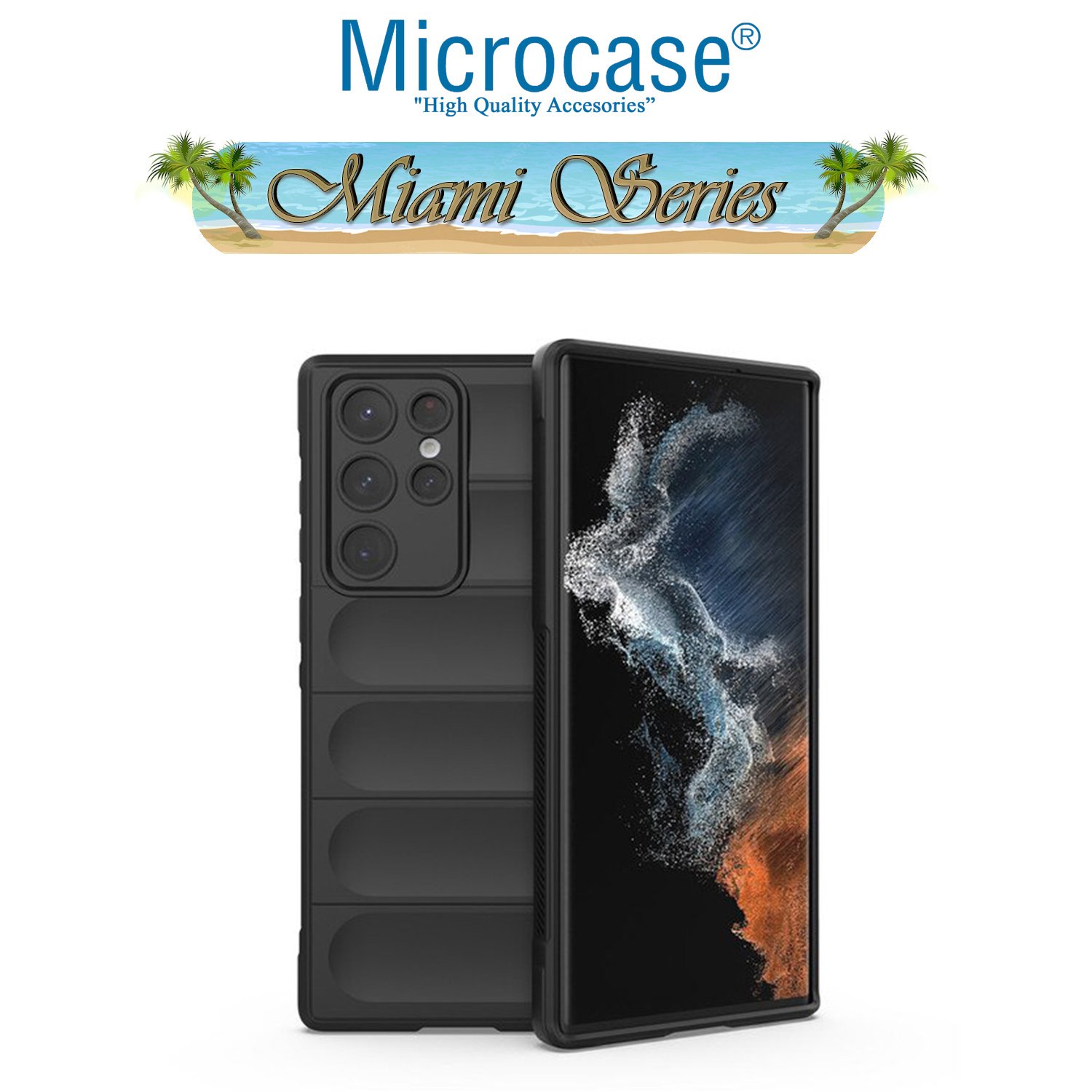 Microcase Samsung Galaxy S22 Ultra Miami Serisi Darbeye Dayanıklı Silikon Kılıf - Siyah