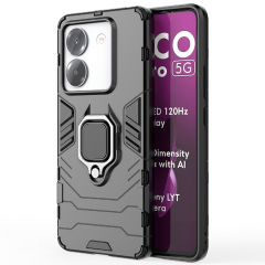 Microcase Xiaomi Redmi Poco M7 5G/Redmi 14C/Redmi 14R ile Uyumlu Batman Serisi Yüzük Standlı Armor Kılıf - Siyah AL3349