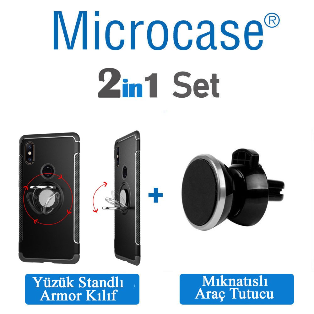 Microcase Xiaomi Mi 8 Yüzük Standlı Armor Kılıf + Araç Tutucu