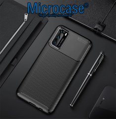 Microcase Huawei P40 Pro Maxy Serisi Carbon Fiber Silikon TPU Kılıf - Siyah
