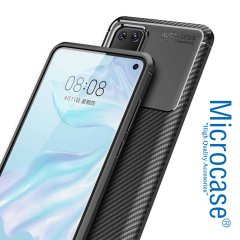 Microcase Huawei P40 Pro Maxy Serisi Carbon Fiber Silikon TPU Kılıf - Siyah