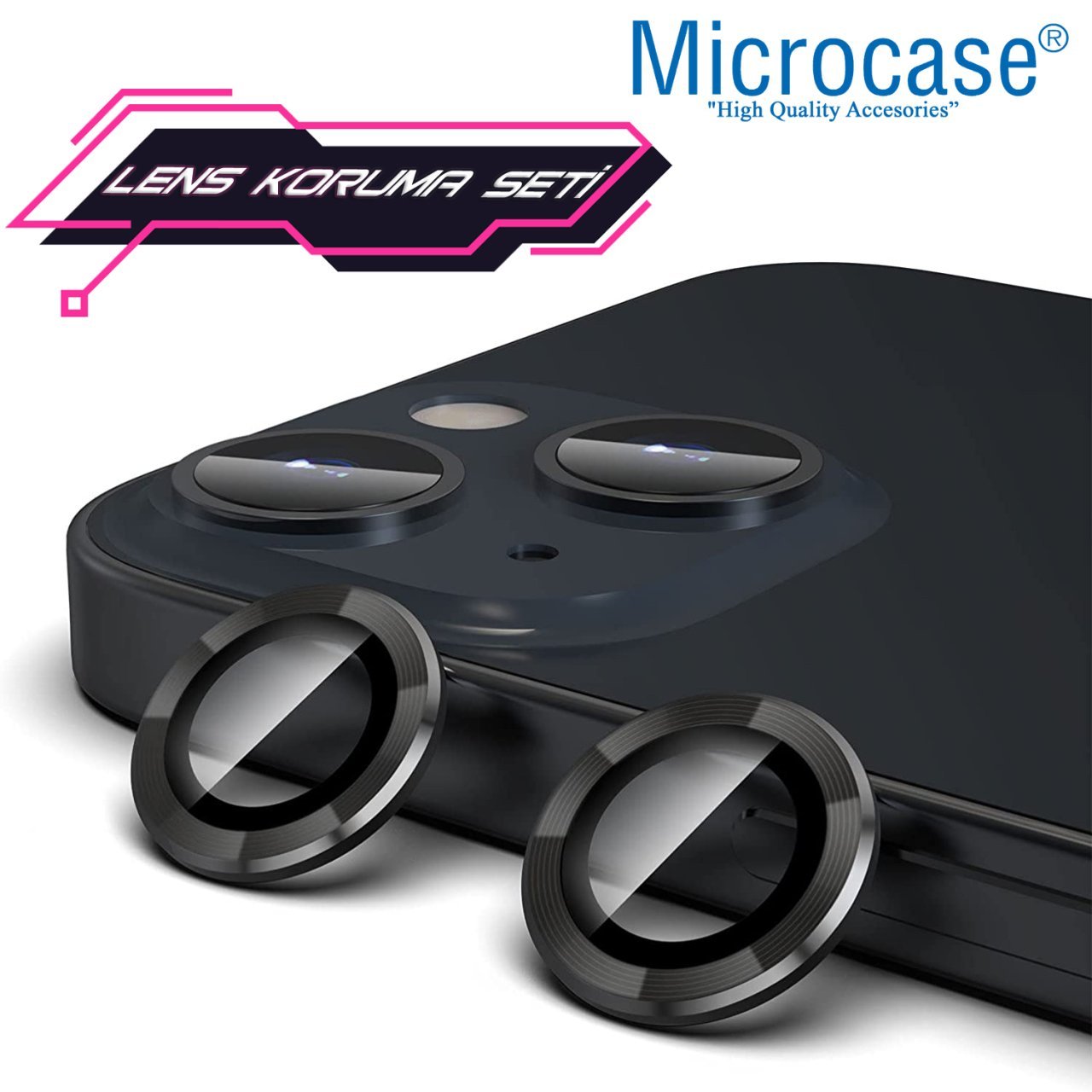 Microcase iPhone 13 mini Kamera Camı Lens Koruyucu Halka Set - Siyah