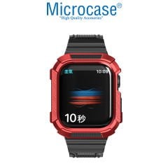 Microcase Apple Watch 38 mm - 40 mm - 41 mm Uyumlu Armor Sert Kılıf Korumalı Silikon Kordon Kayış - KY21-1