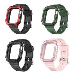 Microcase Apple Watch 38 mm - 40 mm - 41 mm Uyumlu Armor Sert Kılıf Korumalı Silikon Kordon Kayış - KY21-1