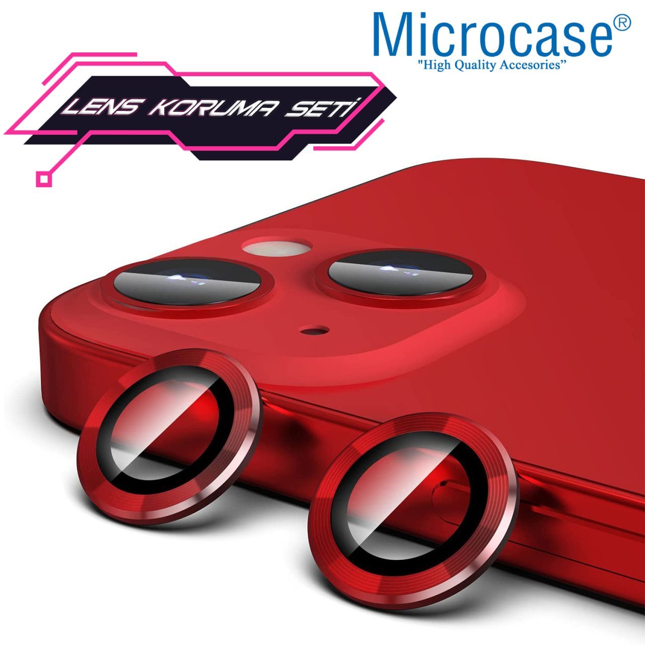 Microcase iPhone 13 mini Kamera Camı Lens Koruyucu Halka Set - Kırmızı