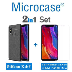 Microcase Xiaomi Mi 8 Leather Tpu Silikon Kılıf + Tempered Cam