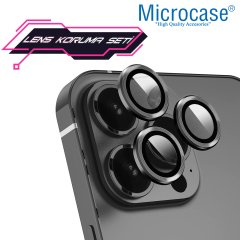 Microcase iPhone 13 Pro Kamera Camı Lens Koruyucu Halka Set - Siyah