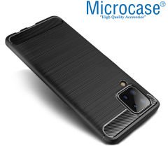 Microcase Samsung Galaxy A12 Brushed Carbon Fiber Silikon Kılıf - Siyah