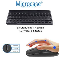 Microcase iPad Air 2 Yuvarlak Tuş Bluetooth Klavye + Mouse + Tablet Standı - AL2784