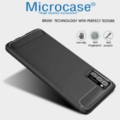 Microcase Samsung Galaxy A02s Brushed Carbon Fiber Silikon Kılıf - Siyah