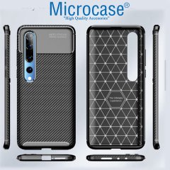 Microcase Xiaomi Mi 10 Pro Maxy Serisi Carbon Fiber Silikon TPU Kılıf - Siyah