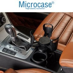 Microcase 2in1 Fonksiyonel Araç İçi Şişe Bardak İçecek Tutucu Çift Kupa Dönebilir Tasarım - AL3479 Karbon