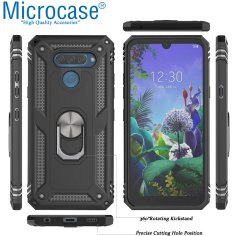 Microcase LG Q60 - LG K50 Anka Serisi Yüzük Standlı Armor Kılıf Siyah + Tempered Glass Cam Koruma (SEÇENEKLİ) Tempered Glass İstemiyorum