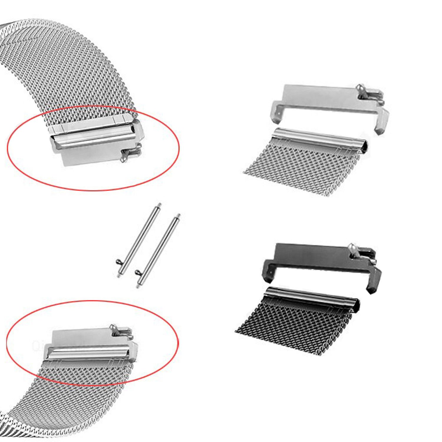 Microcase Universal Akıllı Saatler için 22 mm to 22 mm Çevirici Metal Kordon Kayış Adaptörü Set - AL3139 Gümüş