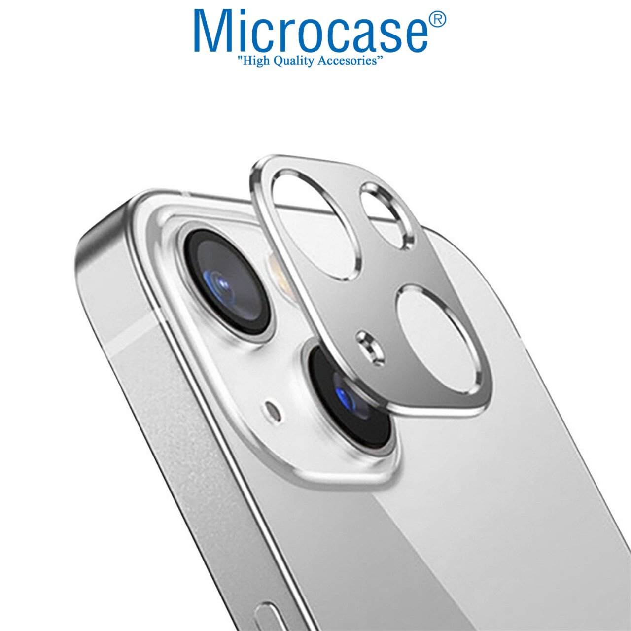 Microcase iPhone 13 Kamera Lens Koruma Halkası - Kapalı Tasarım Gümüş