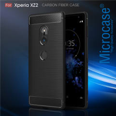 Microcase Sony Xperia XZ2 BrushedCarbonFiberSilikon TPU Kılıf+CAM