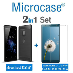 Microcase Sony Xperia XZ2 BrushedCarbonFiberSilikon TPU Kılıf+CAM
