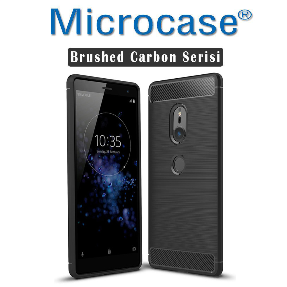 Microcase Sony Xperia XZ2 BrushedCarbonFiberSilikon TPU Kılıf+CAM