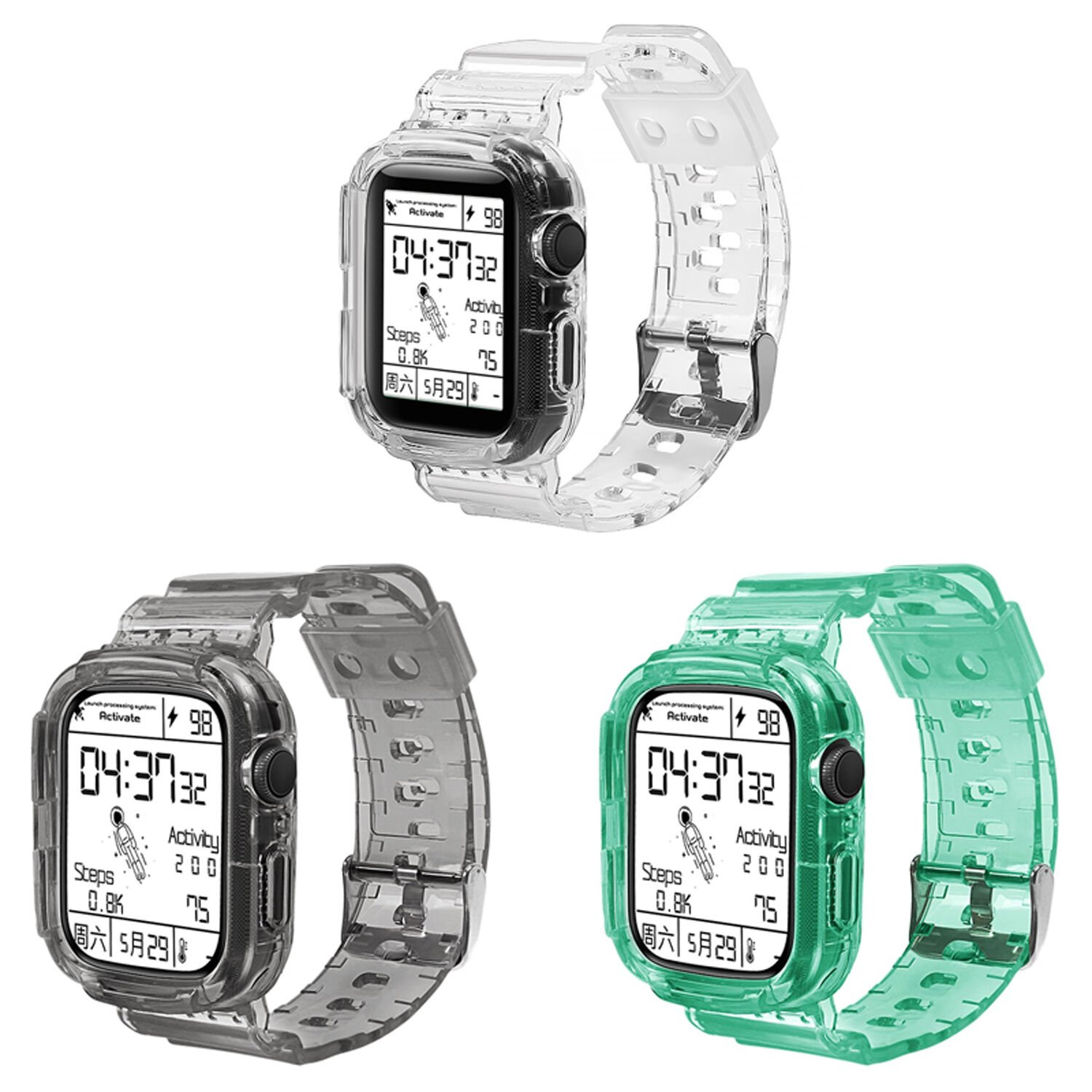 Microcase Apple Watch 42 mm - 44 mm - 45 mm Uyumlu Kılıf Korumalı Silikon Kordon Kayış - KY22-2