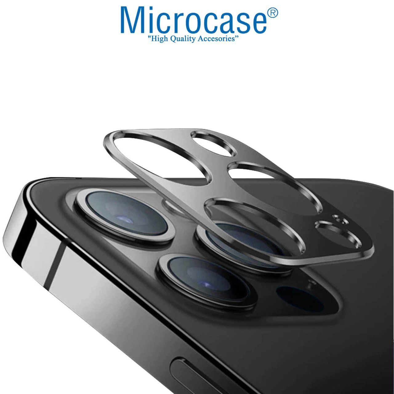Microcase iPhone 13 Pro Kamera Lens Koruma Halkası - Kapalı Tasarım Siyah