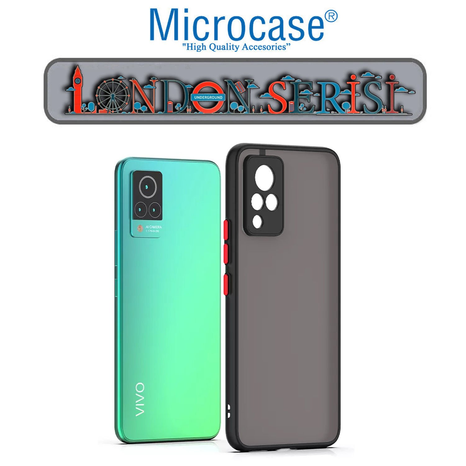 Microcase Vivo V21 London Serisi Darbeye Dayanıklı Kılıf - Buzlu Siyah
