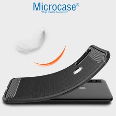 Microcase  Oppo A31 Brushed Carbon Fiber Silikon TPU Kılıf - Siyah + Tempered Glass Cam