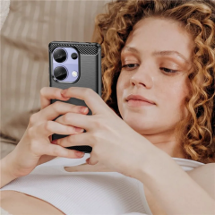 Microcase Poco M6 Pro 4G / Redmi NOTE 13 PRO 4G Brushed Carbon Fiber Silikon Kılıf - Siyah AL3332
