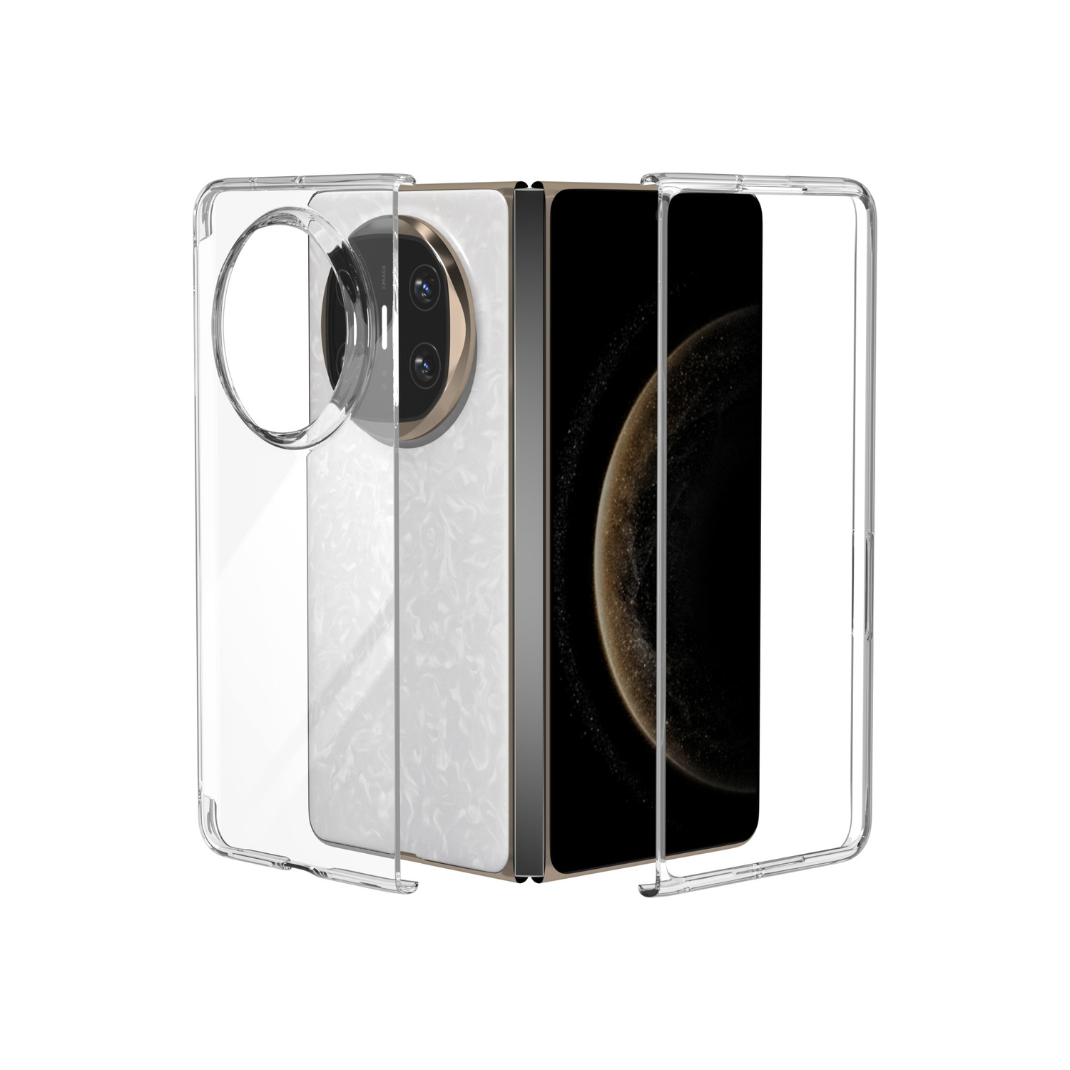 Microcase Huawei Mate X6 ile Uyumlu Sert Kristal Kapaklı Kılıf Şeffaf- AL3157