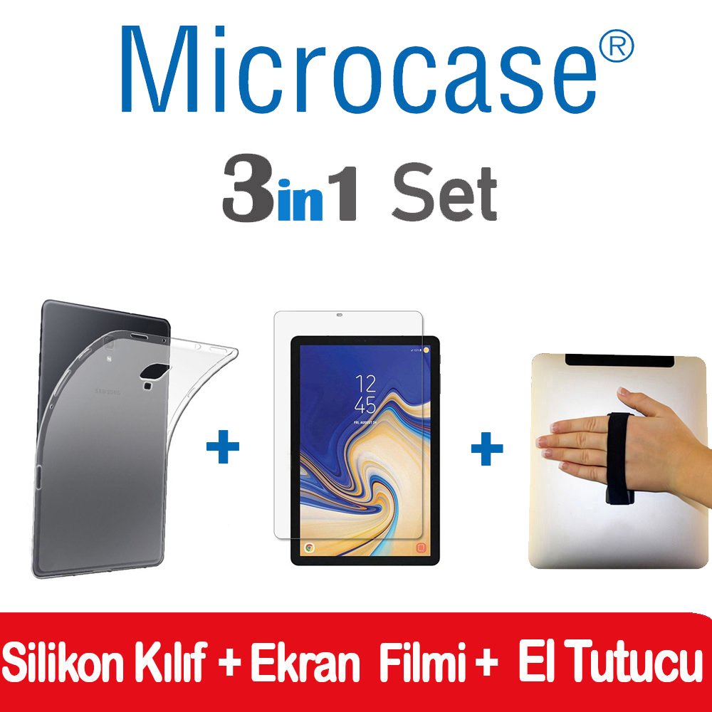 Samsung Tab A 10.5 T590 T595 Silikon Kılıf + Film + El Tutucu