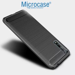 Microcase Huawei P Smart S - Y8p Brushed Carbon Fiber Silikon TPU Kılıf - Siyah