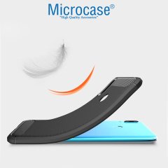Microcase Huawei Y7 2019 Brushed Carbon Fiber Silikon TPU Kılıf - Siyah