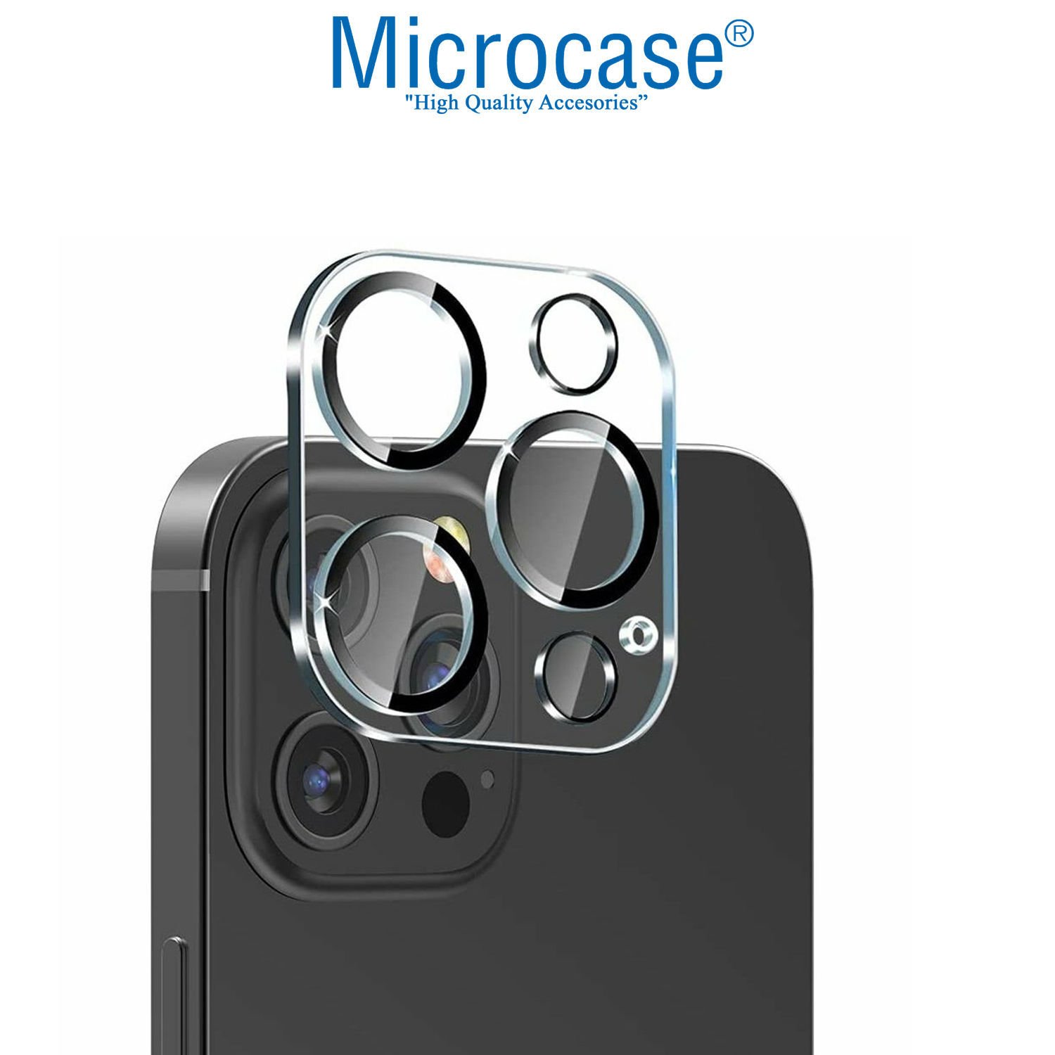 Microcase iPhone 13 Pro Max Kamera Camı Lens Koruyucu 3D Glass - Şeffaf Night Pro Version