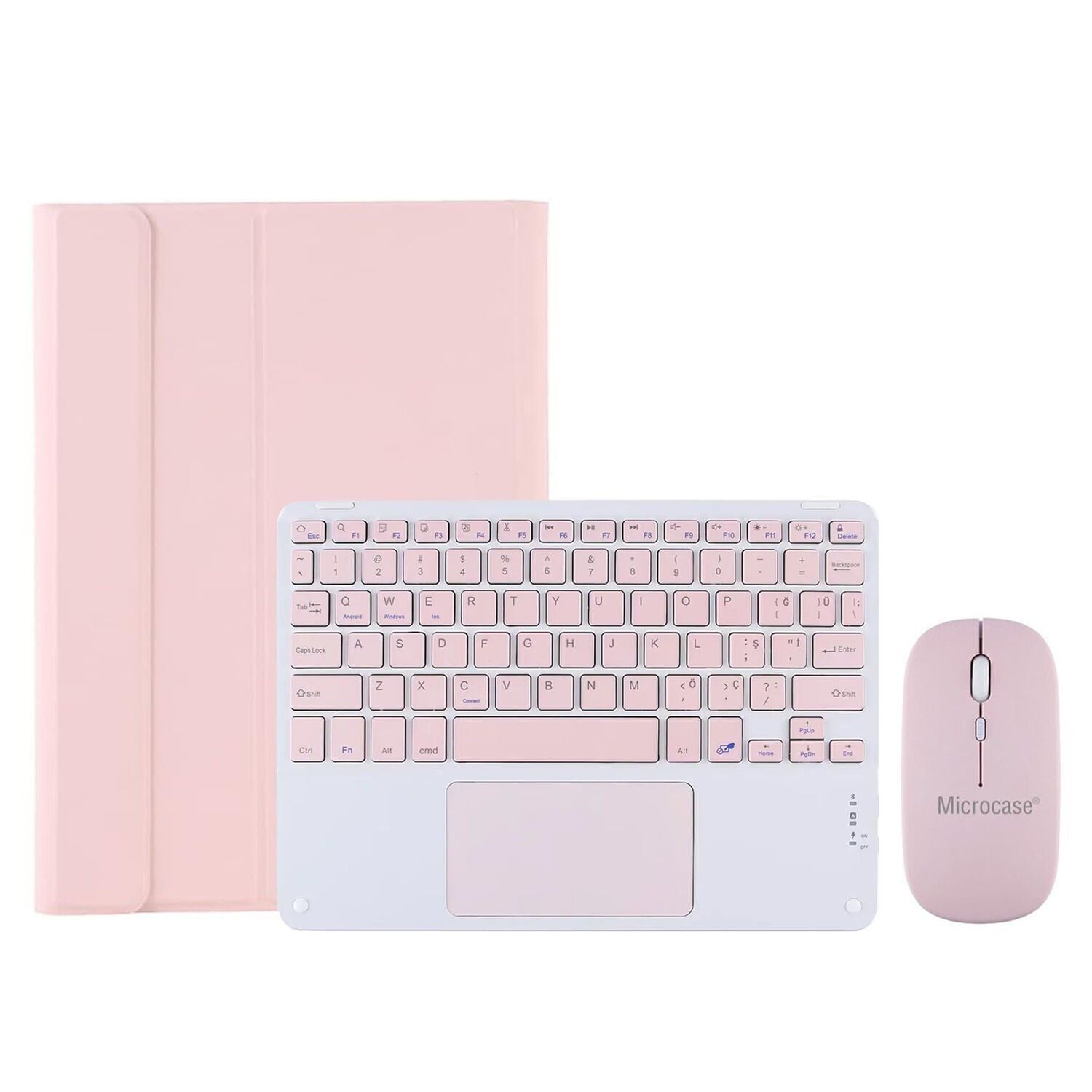 Microcase  Lenovo Tab P11 2. Nesil Uyumlu Bluetooth Touchpad Klavye+Bluetooth Mouse+Standlı Kılıf Pembe -BKK7