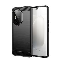 Microcase Honor 300 Pro ile Uyumlu Brushed Carbon Fiber Silikon Kılıf - Siyah AL3332