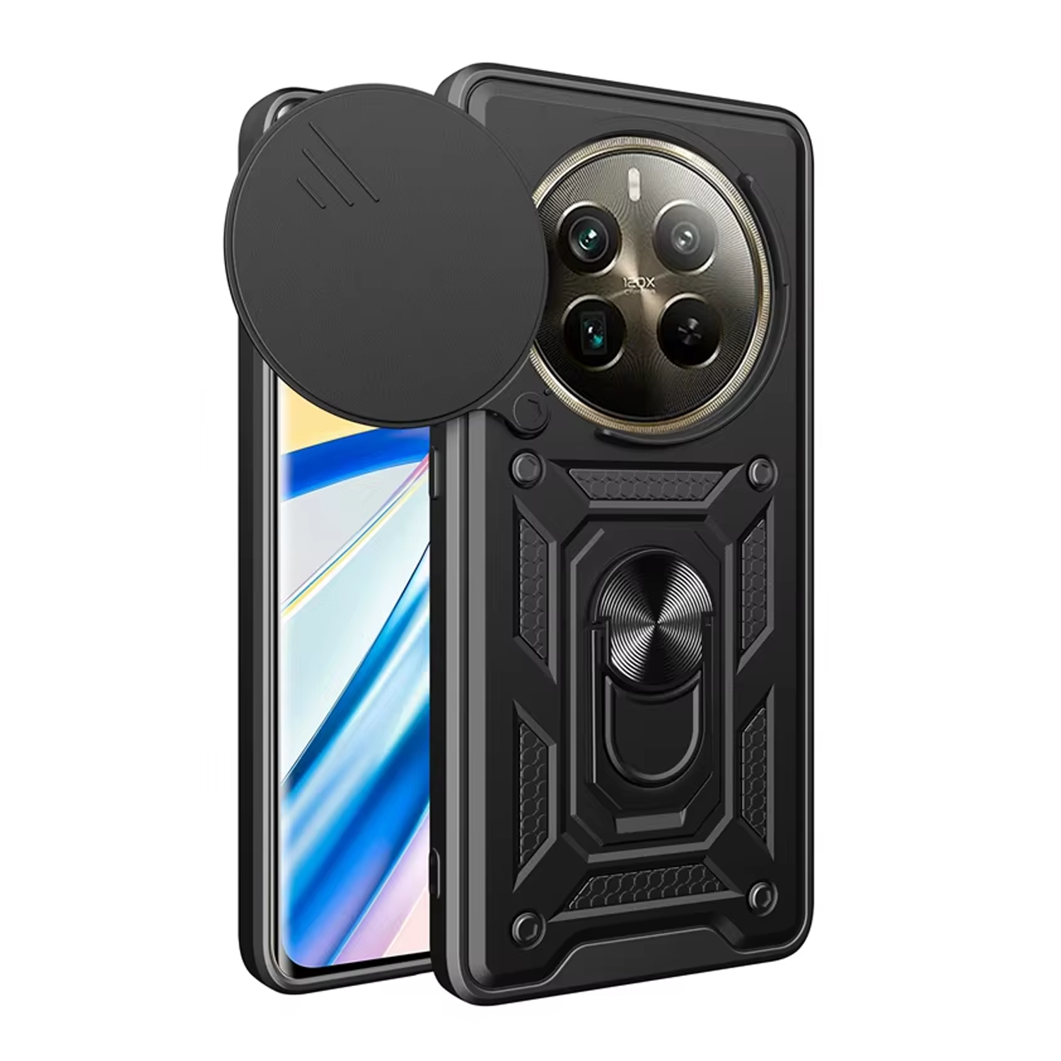 Microcase Realme 12 Pro 5G QUBEC Serisi Kamera Kapaklı Yüzük Standlı Kılıf-AL5117