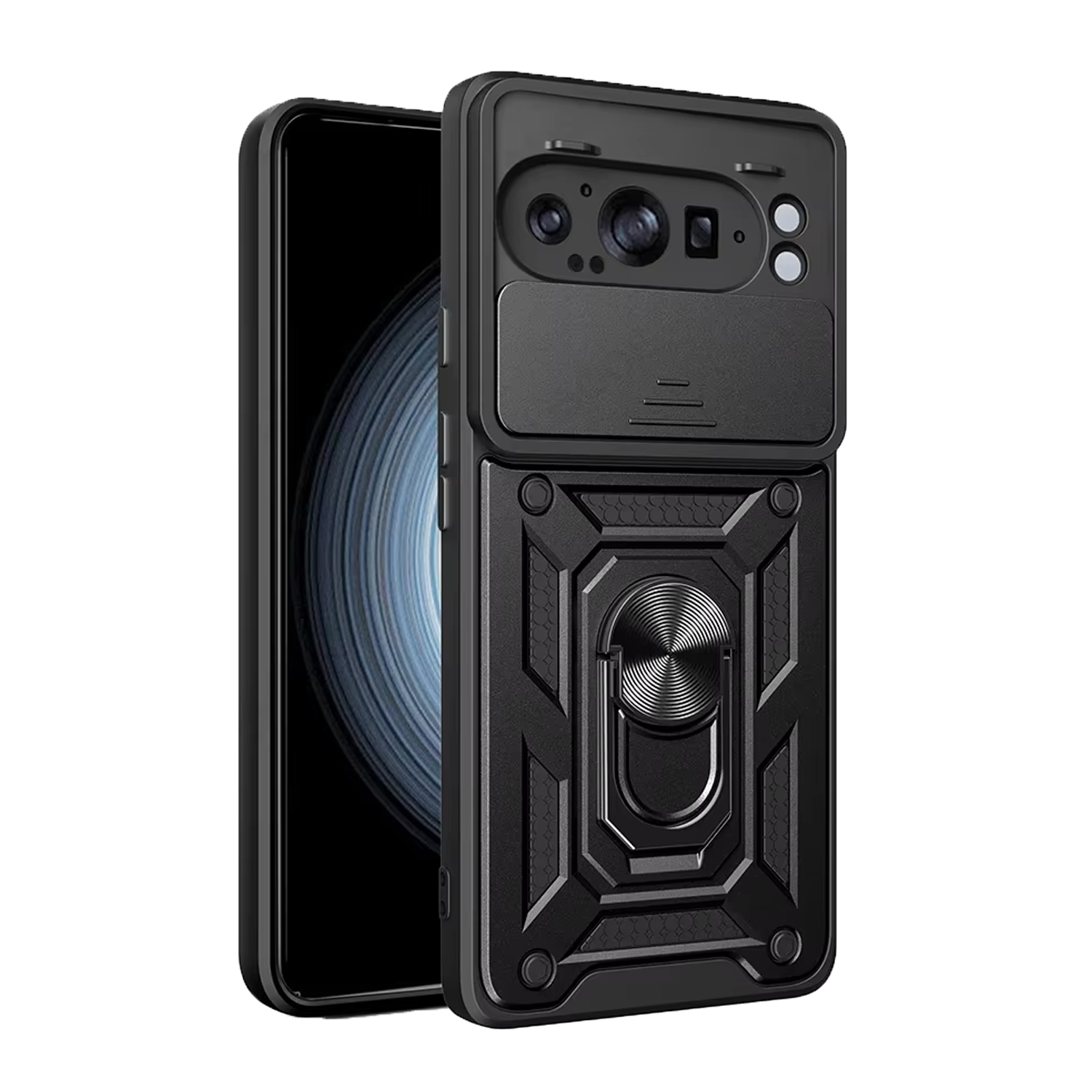 Microcase Google Pixel 9 Pro XL QUBEC Serisi Kamera Kapaklı Yüzük Standlı Kılıf-AL5117