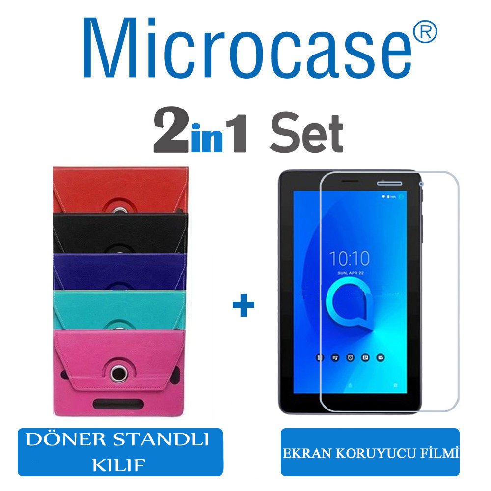 Microcase Alcatel 1T 7 inch Tablet Universal Döner Standlı Tablet Kılıfı Kırmızı
