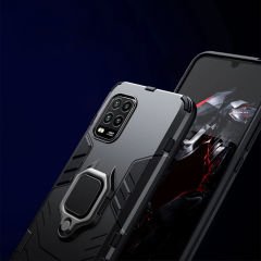 Microcase Xiaomi Mi 10 Youth 5G Batman Serisi Yüzük Standlı Armor Kılıf - Siyah